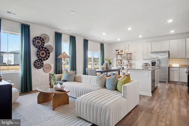 living room featuring light hardwood / wood-style flooring