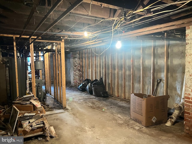 basement featuring gas water heater