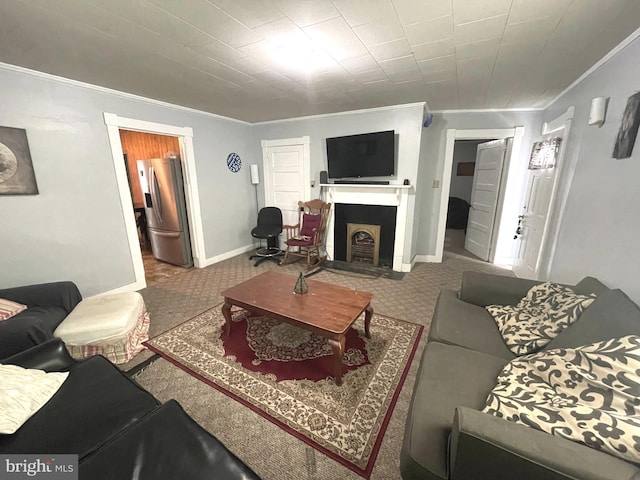 living room featuring ornamental molding