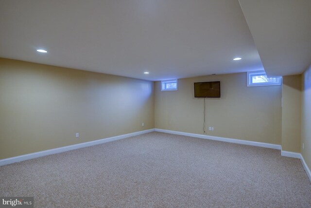 basement with carpet floors