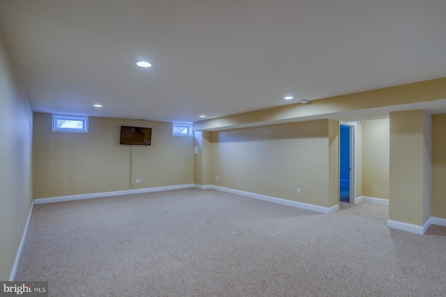 basement with light carpet