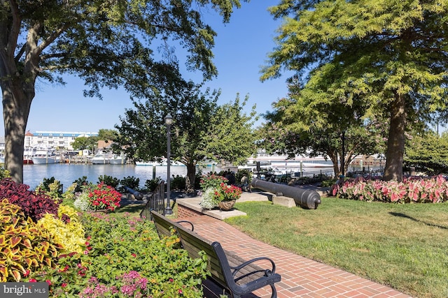 view of yard with a water view