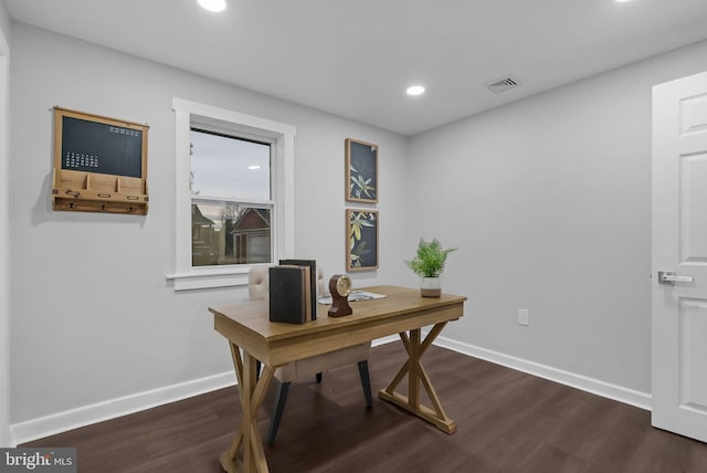 office area featuring dark wood-type flooring