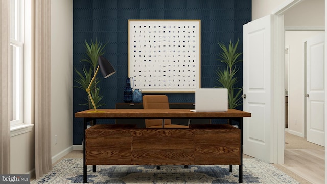 home office featuring light wood-type flooring