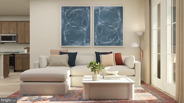 living room featuring light wood-type flooring