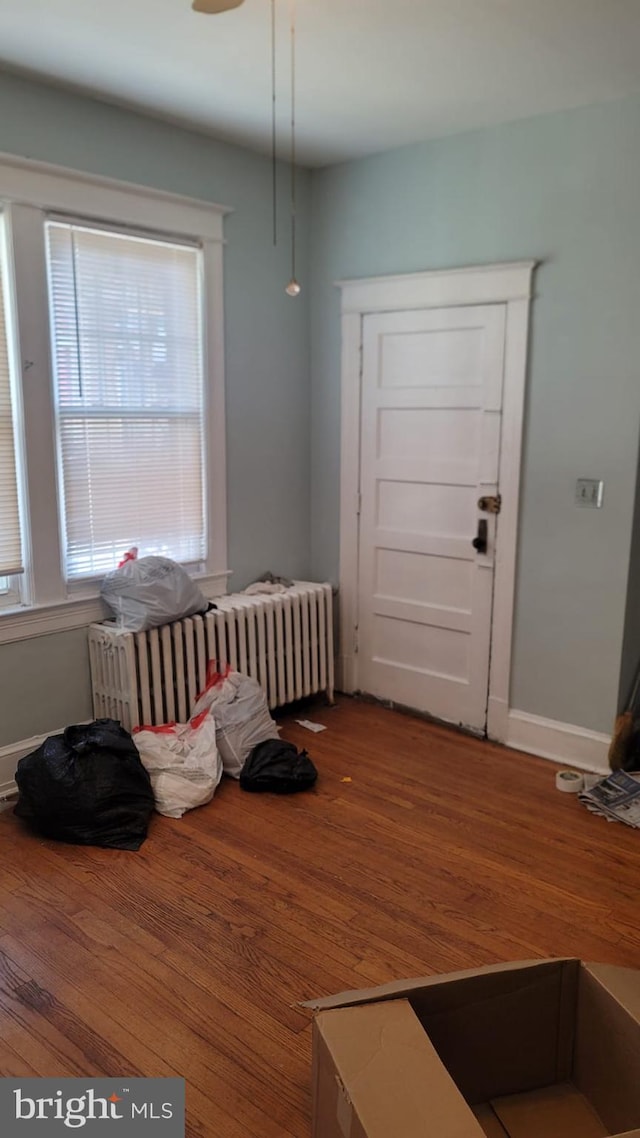 entrance foyer with hardwood / wood-style floors and radiator