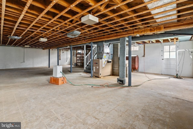 basement with heating unit