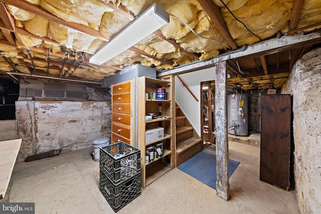 basement featuring gas water heater