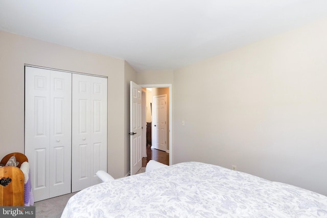 bedroom with carpet and a closet