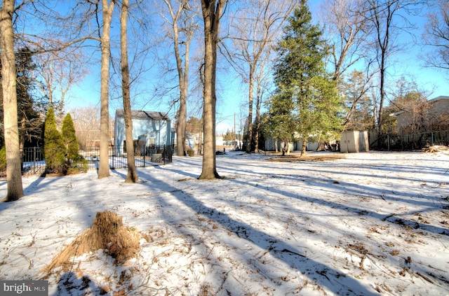 view of yard covered in snow