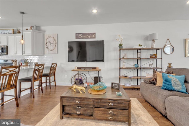 living room with hardwood / wood-style flooring