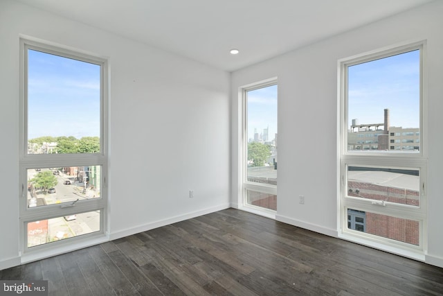 spare room with dark wood-type flooring