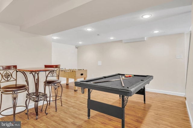 rec room featuring billiards and light hardwood / wood-style floors