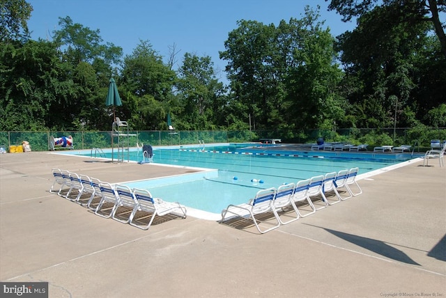 view of swimming pool with a patio area