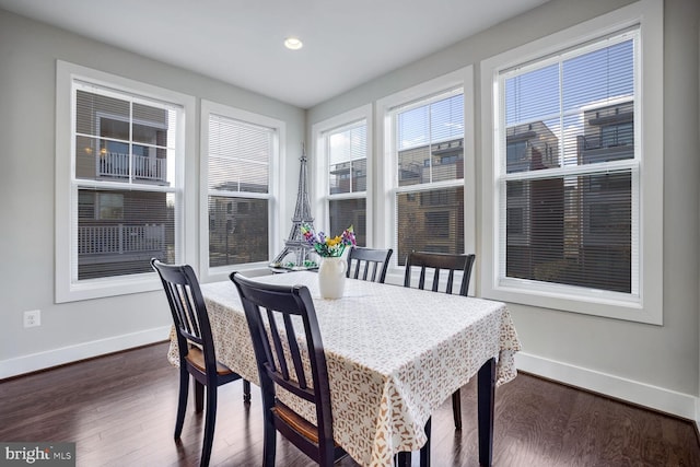 dining area with dark hardwood / wood-style floors