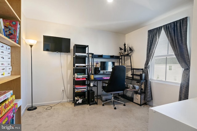 home office with light carpet