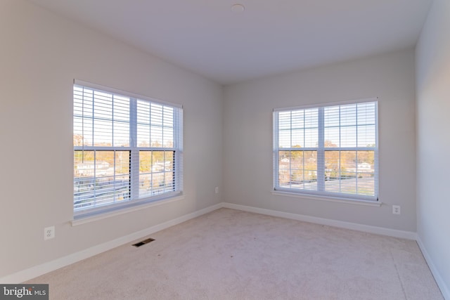 unfurnished room featuring light carpet and plenty of natural light