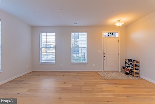 foyer entrance with light wood-type flooring