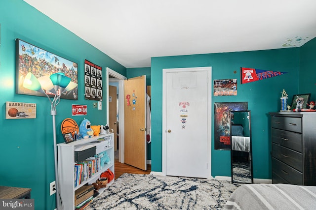 bedroom with hardwood / wood-style floors