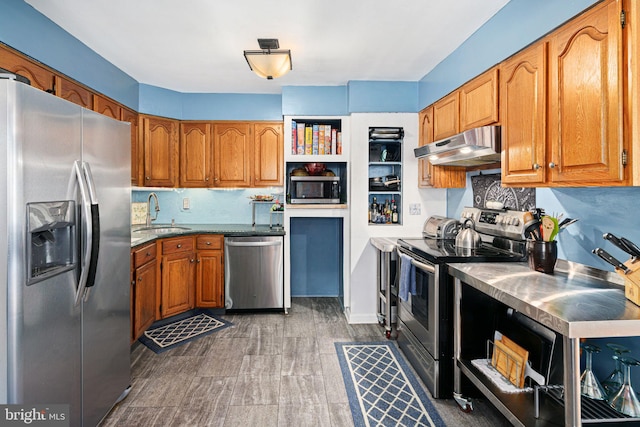 kitchen featuring stainless steel counters, backsplash, appliances with stainless steel finishes, and sink