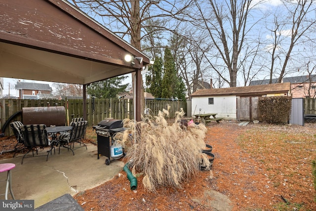 view of yard with a patio and an outdoor structure