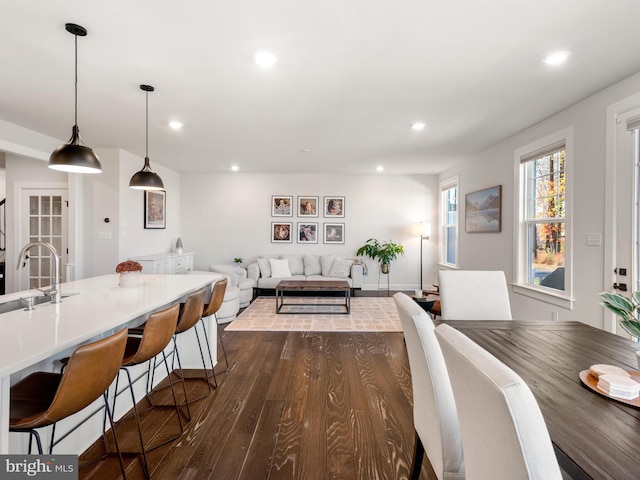 dining room with dark wood-type flooring and sink