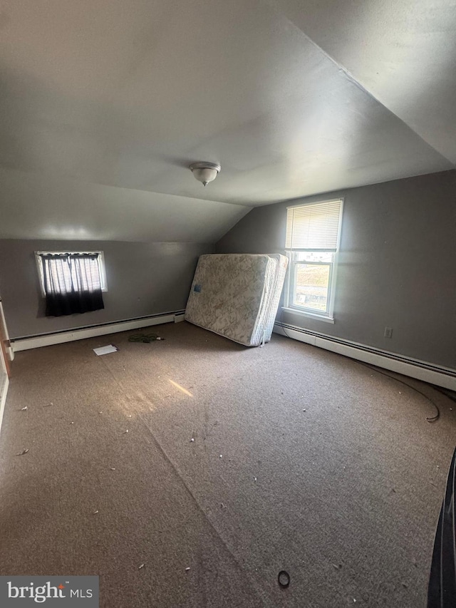 additional living space featuring a baseboard radiator and vaulted ceiling