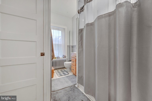 bathroom with vanity and radiator heating unit