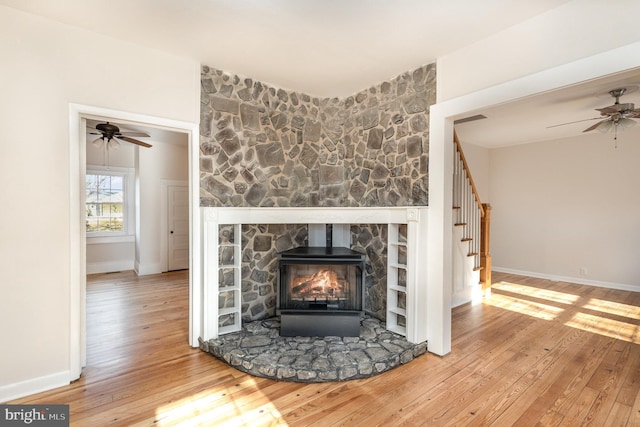 room details featuring hardwood / wood-style flooring and ceiling fan