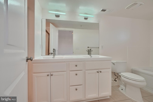 bathroom featuring tile patterned flooring, vanity, and toilet