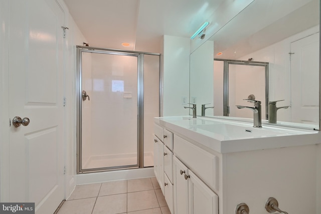 bathroom featuring tile patterned floors, vanity, and walk in shower