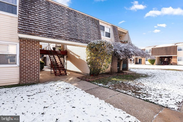 view of snow covered exterior