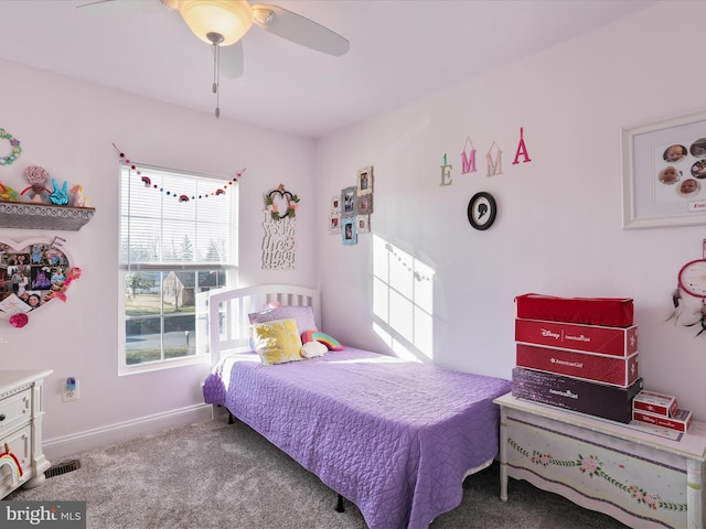 bedroom with carpet floors and ceiling fan