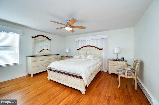 bedroom featuring ceiling fan and light hardwood / wood-style floors