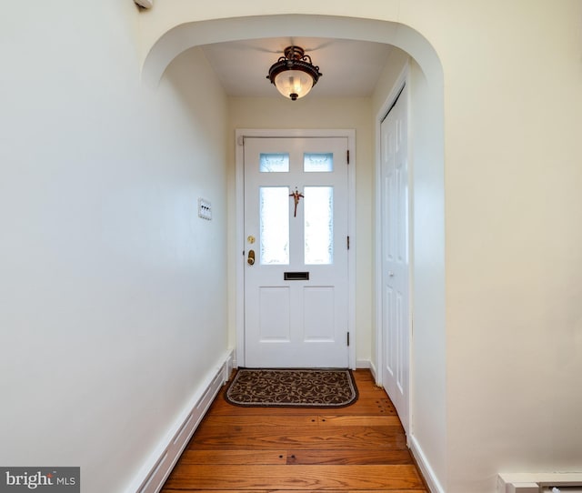 entryway with wood-type flooring