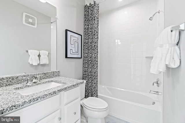 full bathroom featuring vanity, toilet, and shower / bath combo with shower curtain