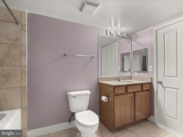 full bathroom with tile patterned floors, shower / washtub combination, vanity, and toilet