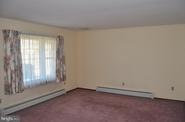 empty room featuring carpet and baseboard heating