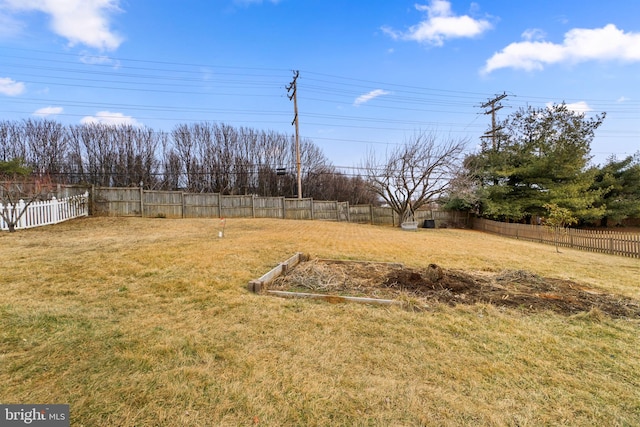 view of yard with a fenced backyard