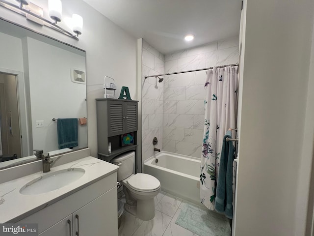 full bathroom featuring vanity, toilet, and shower / bath combo with shower curtain