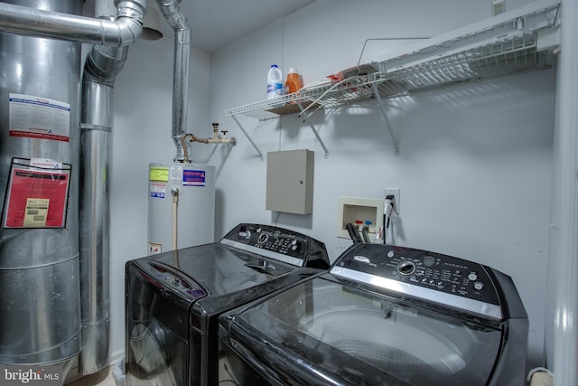 washroom featuring washer and dryer and water heater