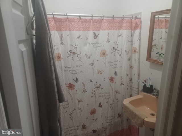 bathroom featuring a shower with curtain and sink