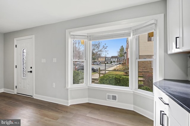 foyer entrance with a wealth of natural light and hardwood / wood-style flooring