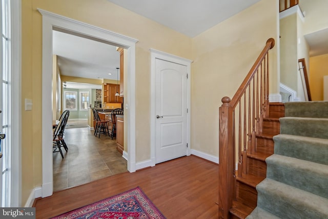 foyer entrance featuring hardwood / wood-style floors