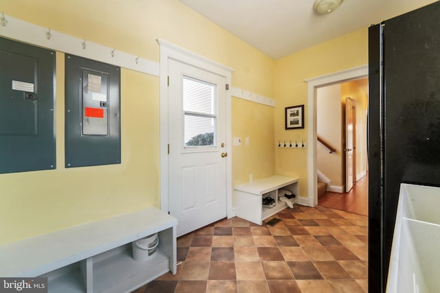 mudroom with electric panel