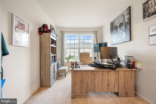 office space with light colored carpet