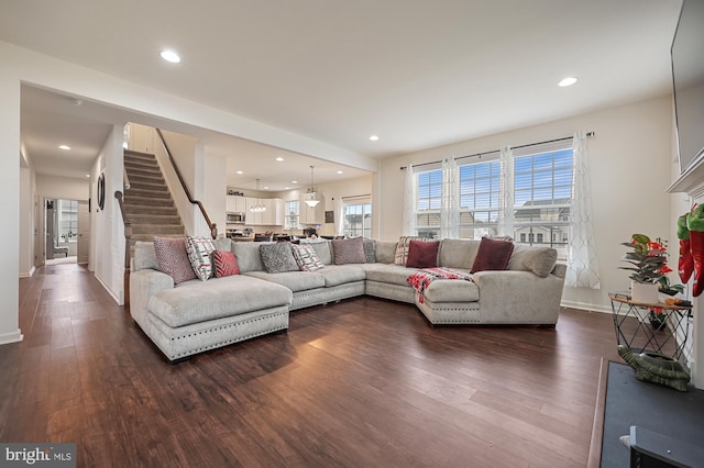 living room featuring dark hardwood / wood-style flooring