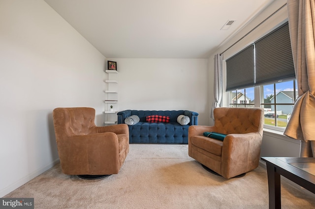 sitting room with carpet floors