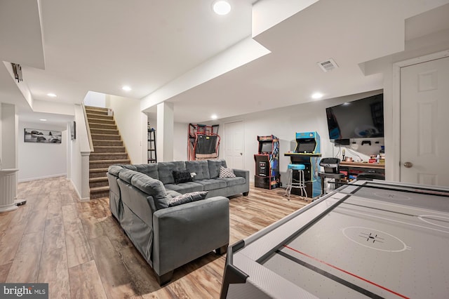 living room with hardwood / wood-style floors