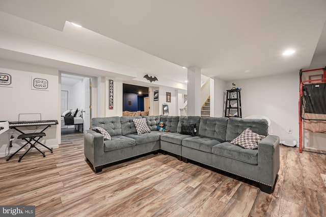 living room with hardwood / wood-style flooring